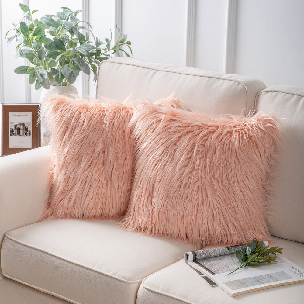 Phantoscope Soft Fluffy Faux Fur Square Cushion Decorative Throw Pillow Cover